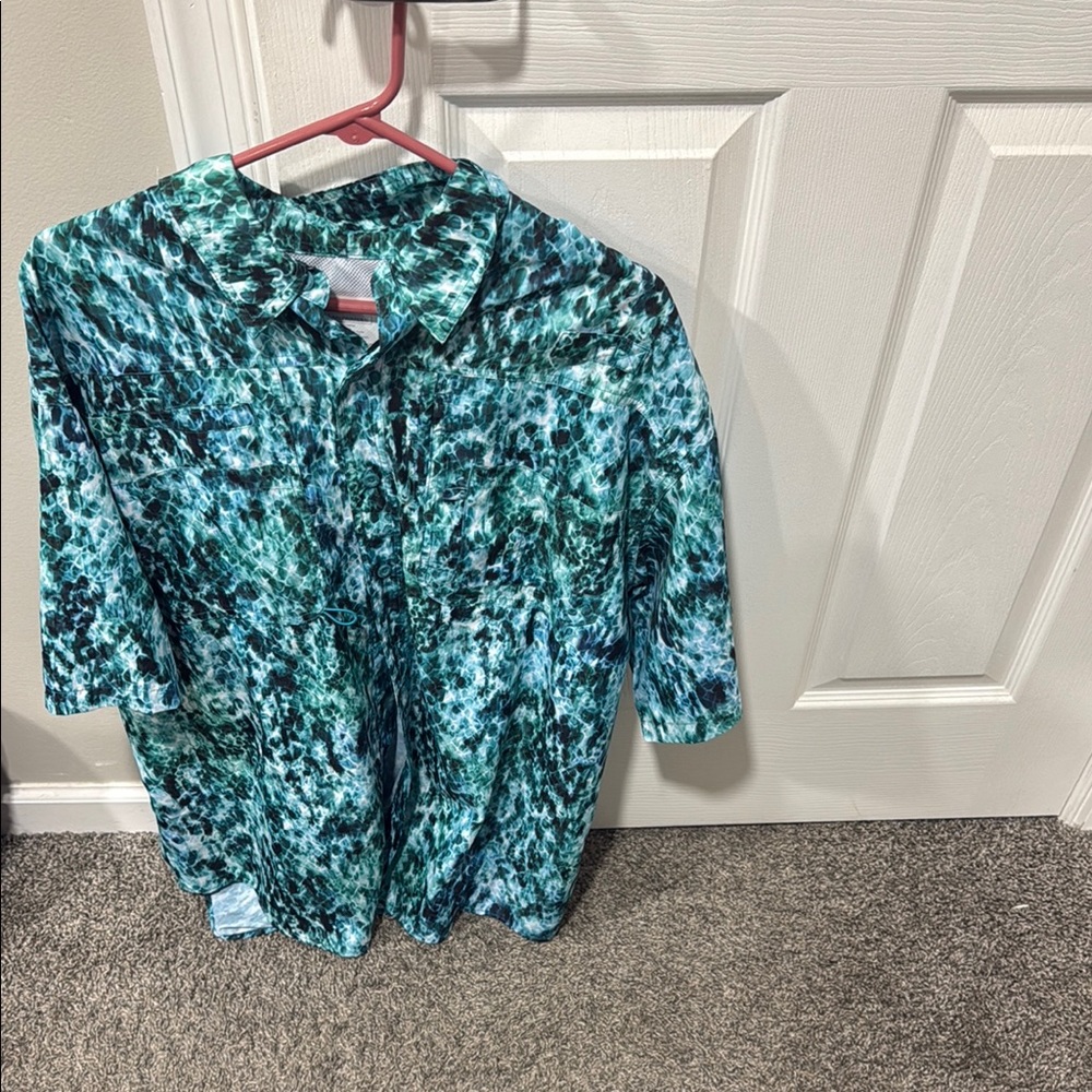 Reel Legends Casual Blue Green Button Down Shirt